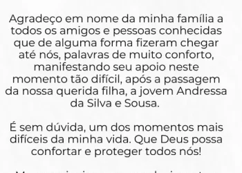 São Luís/MA – Bira do Pindaré agradece apoio após perda da filha.