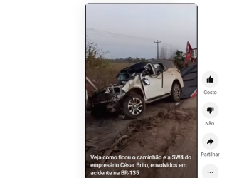 São Mateus/MA – Veja como ficou o caminhão e a SW4 do empresário César Brito, envolvidos em acidente na BR-135