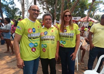 O prefeito Osvaldo de Guimarães participa da solenidade de ordem de serviço da barragem Maria Rita em Bequimão
