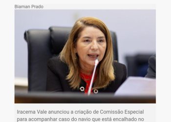 Iracema Vale anuncia criação de Comissão Especial para acompanhar caso de navio encalhado em São Luís