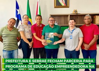 Prefeito Solimar Alves recebe o gestor de negócios do Sebrae, Carlos Marques, para iniciar as tratativas para implantação do programa Jovem Empreendedor Primeiros Passos – JEPP em Matões do Norte