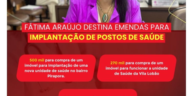 Vereadora Fátima Araújo destina emendas parlamentares para Implantação de Postos de Saúde.