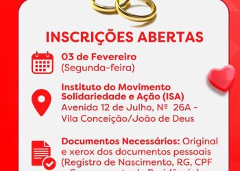 Instituto Solidariedade e Ação (ISA), vai realizar mais uma edição do Casamento Comunitário