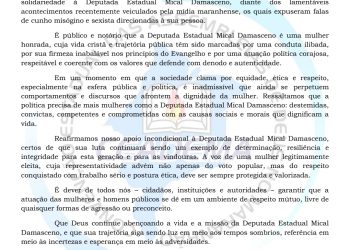 CEADEMA emite nota de apoio à deputada Mical Damasceno e repudia ataques misóginos