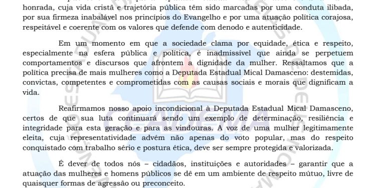 CEADEMA emite nota de apoio à deputada Mical Damasceno e repudia ataques misóginos