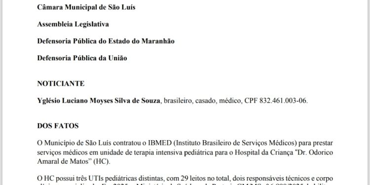 Yglésio aciona órgãos de controle e denuncia supostas irregularidades em licitação das UTIs do Hospital da Criança